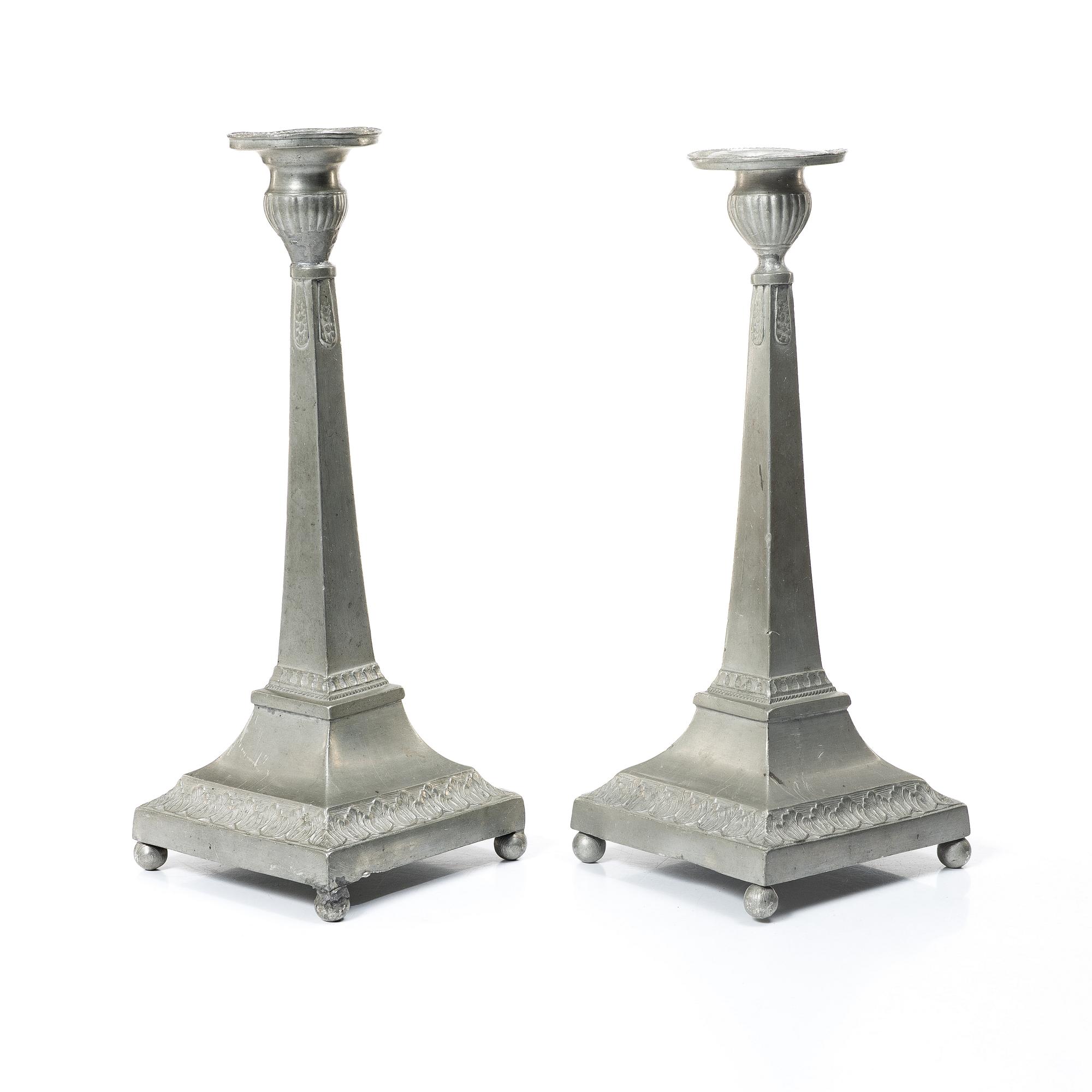 Per Henrik Lundén, a pair of pewter Empire candle sticks, first half of the 19th century, Lidköping.
