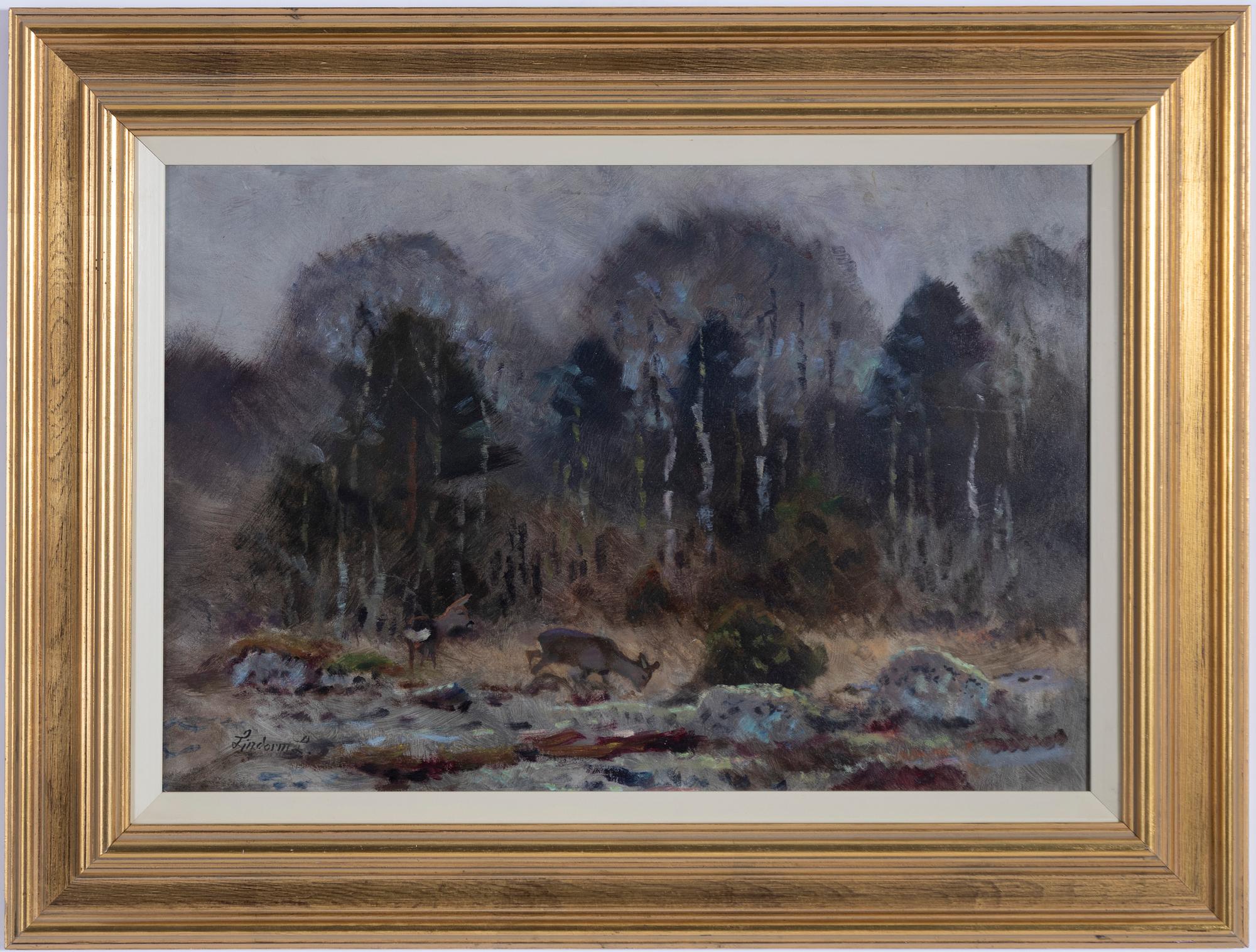 Lindorm Liljefors, Rådjur i vårvinterlandskap.