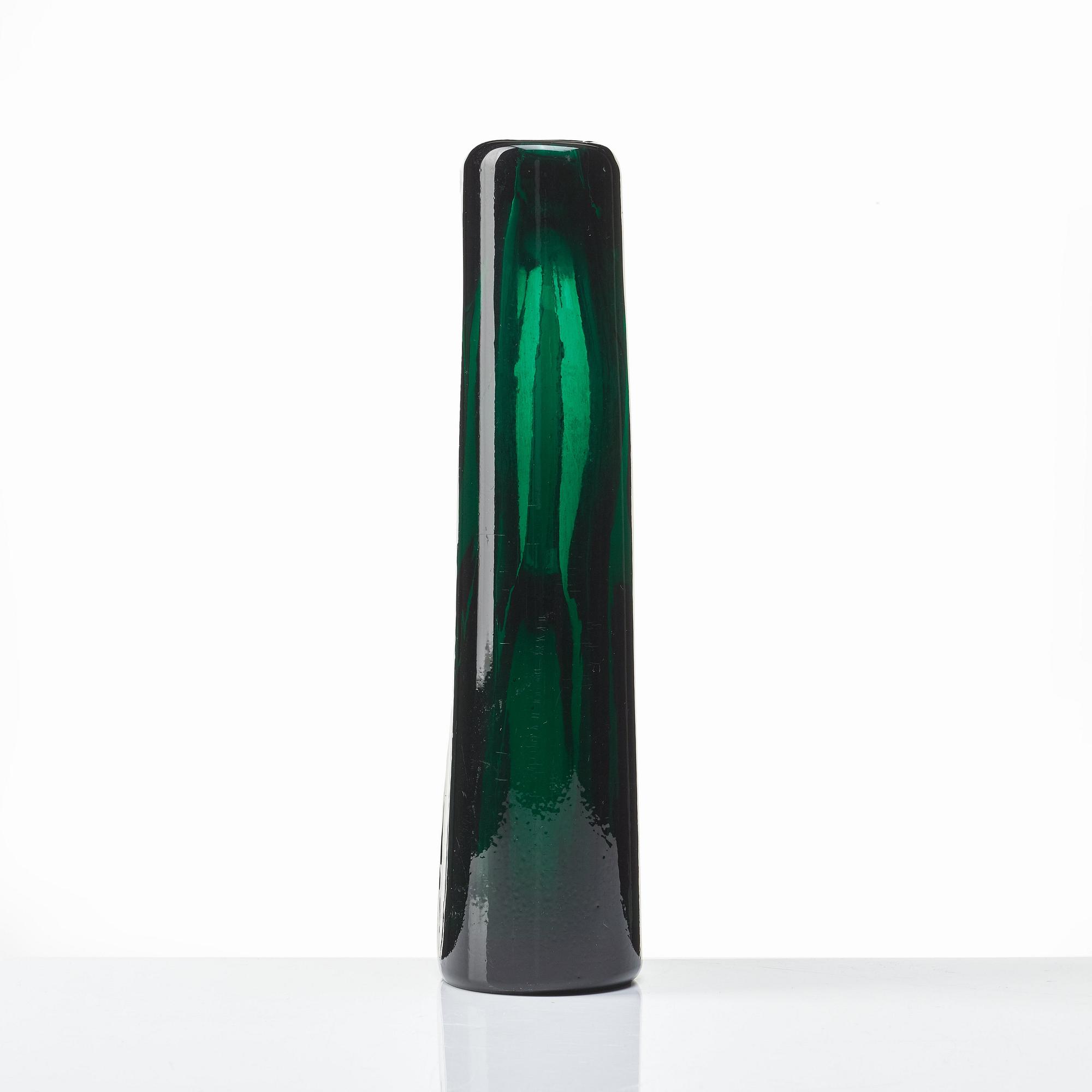 Giorgio Ferro, an oval, green glass vase, "Anse volante", A.VE.M (Arte Vetraria Muranese), Italy 1950's.