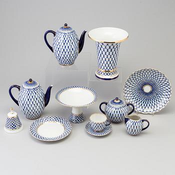 A 30 piece 'Cobalt Net' porcelain coffee service from Lomonosov, Russia, 1990's.