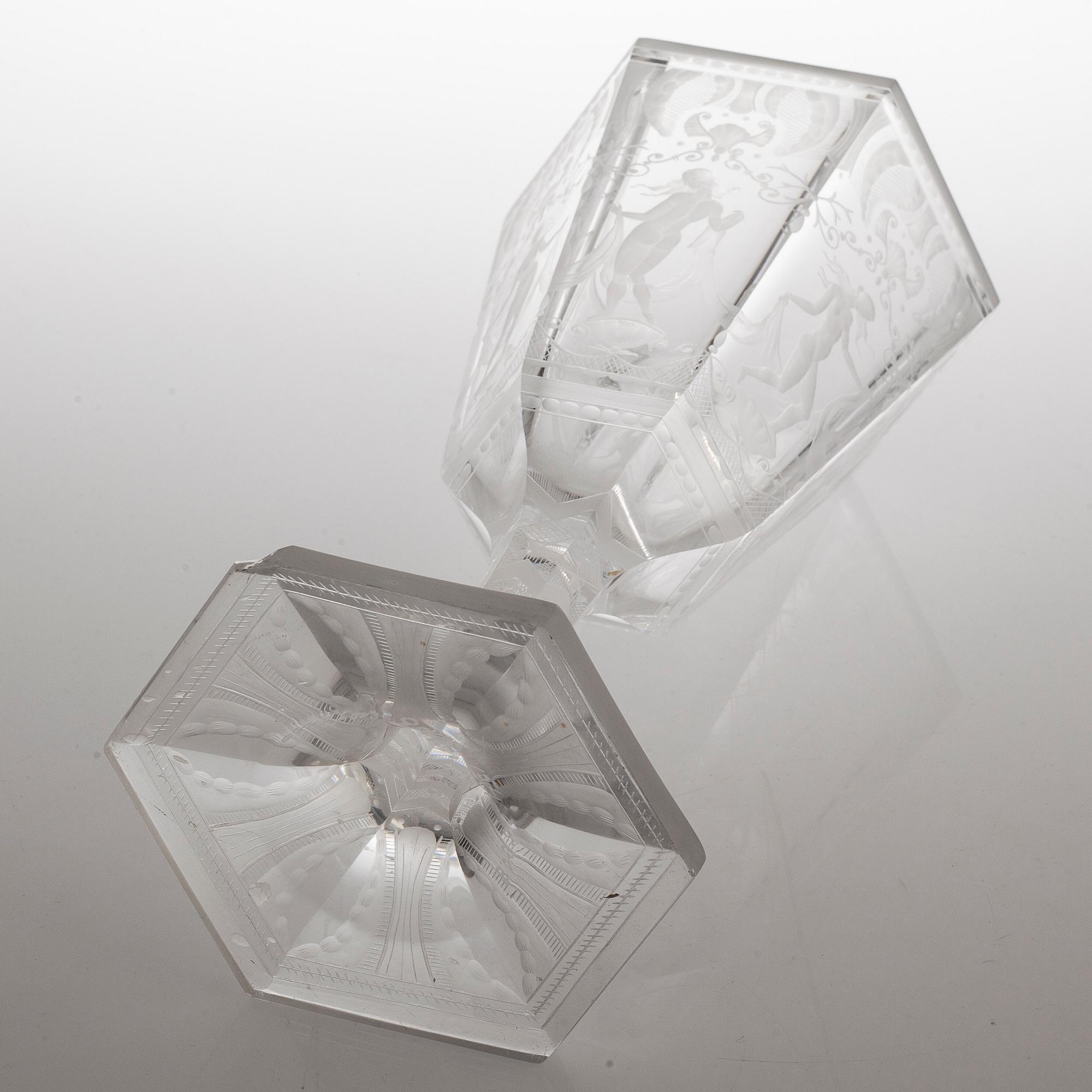 A glass vase, "Sex Gracer" by Simon Gate, Orrefors, second quarter of the 20th century.