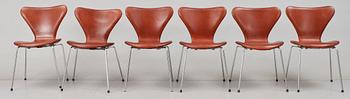 STOLAR, 6 st, "Sjuan / 3107 / Syveren", Arne Jacobsen, Fritz Hansen, Danmark, formgiven 1955.