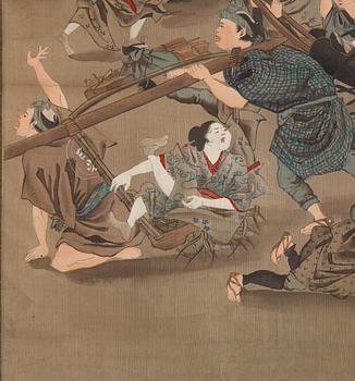 RULLMÅLNINGAR, sex stycken, tusch och färg på papper. Japan, Meiji (1868-1912).