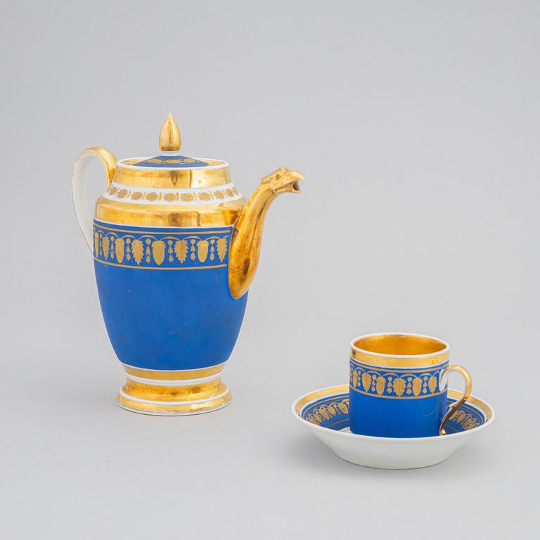 A 13 piece Empire porcelain coffee service, marked T.G.C. Paris, France, first half of the 19th century.