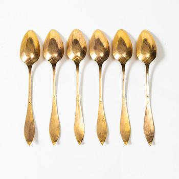 A set of six silver gilt Augsburg teaspoons, 1805.