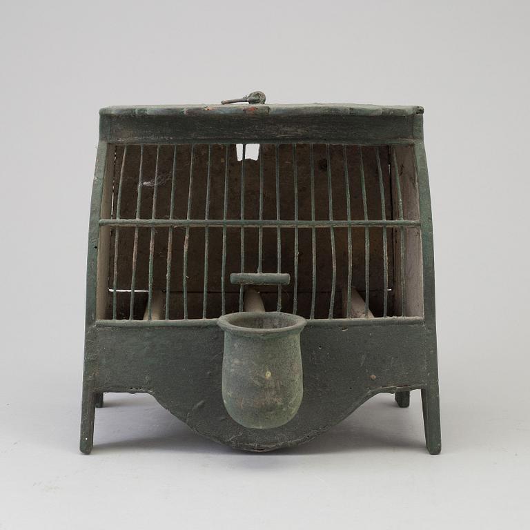 A WOODEN PAINTED BIRD CAGE, latter part of the 19th century.