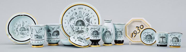 A Louise Adelborg 11 pcs creamware part service, Rörstrand, designed for the Stockholm Fair in 1930.