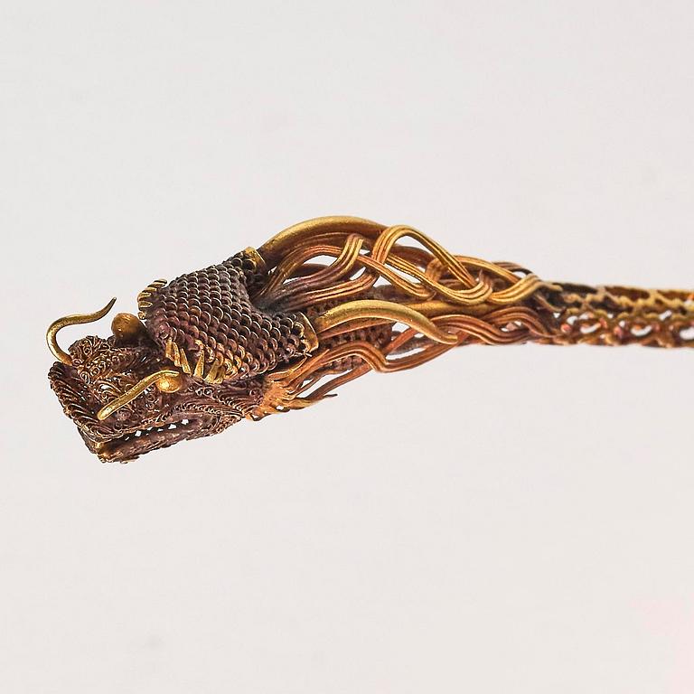 Hårnål, guld. Qingdynastin, Qianlong (1736-95).