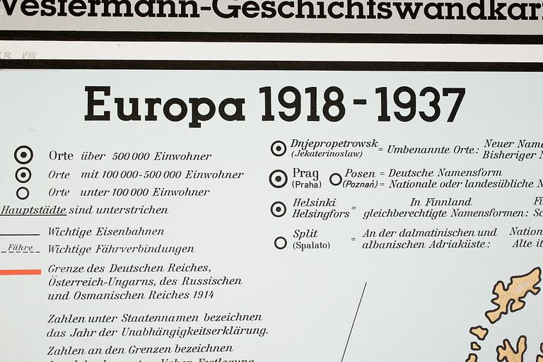 SKOLKARTA, "Europa 1918-1945", Westermann, Tyskland, 1965.
