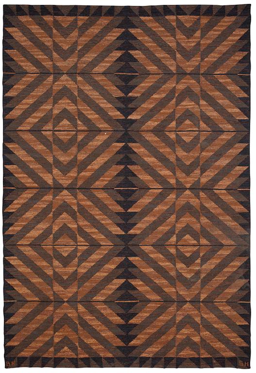 CARPET. Flat weave. 264 x 180,5 cm. Signed BK SH.