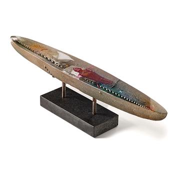 19. Bertil Vallien, a sand-cast glass sculpture of a boat, Kosta Boda 1992.