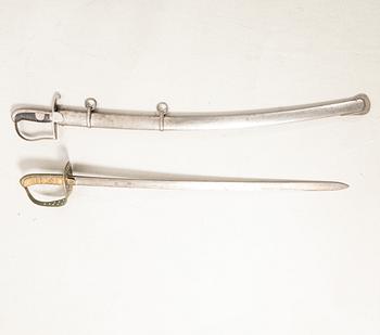 Swords 2 pcs, Swedish, m/1867 for the cavalry, and m/1831 for artillery personnel, with scabbard.