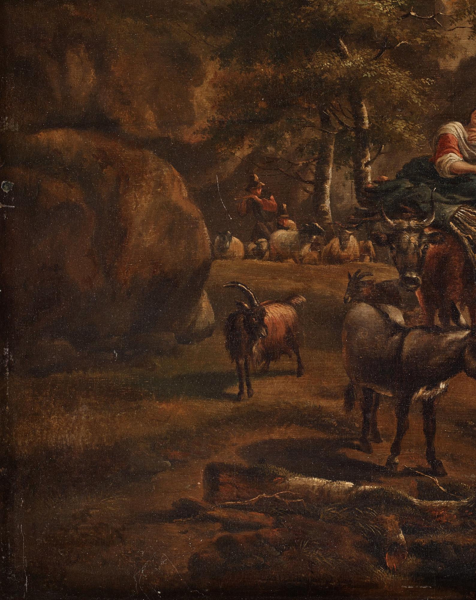Nicolaes Berchem Tillskriven, Pastoralt landskap med herdar och herdinnor.
