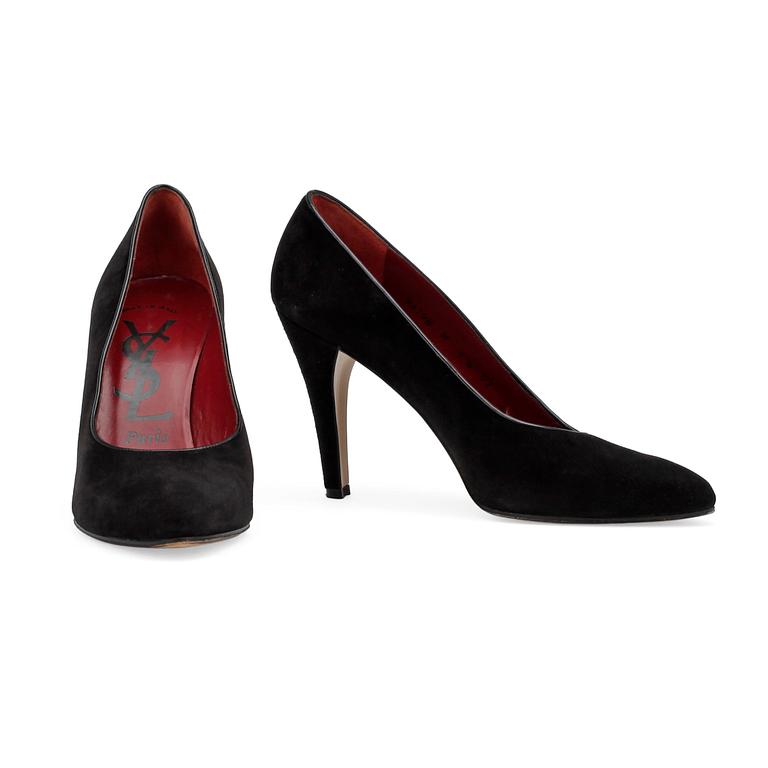 YVES SAINT LAURENT, a pair of black suede lady's shoes.