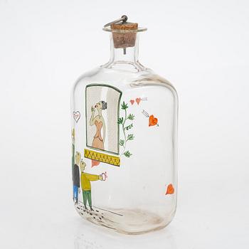 Tapio Wirkkala, flaska, "Kubansk serenad" och brännvinsglas, 6 st. Signerad T.W. Iittala -47.