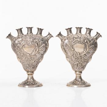 Vases, a pair, silver, import marks John George Piddington, London, England 1903.