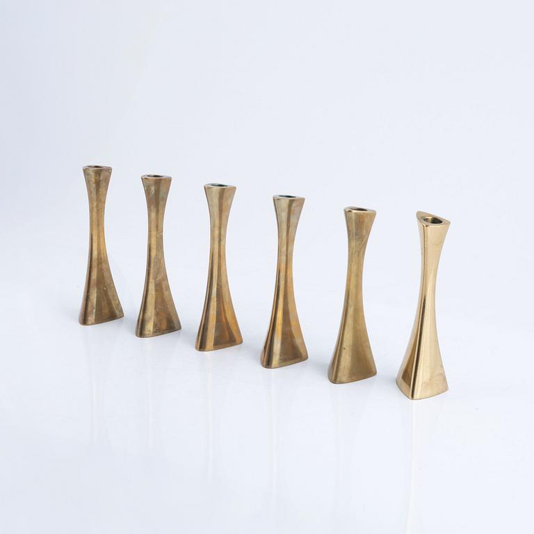 Candlesticks, 6 pcs, brass, Eskilstuna, K-E Ytterberg, BCA Eskilstuna, 1960s.