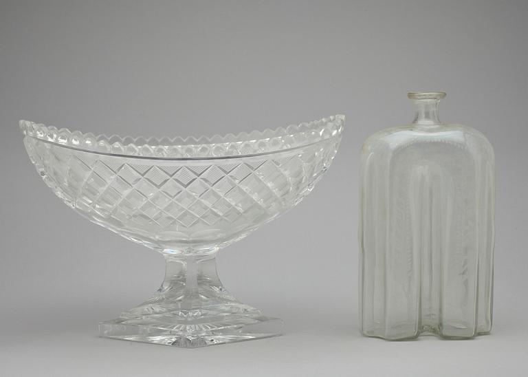 FLASKA samt SKÅL, kristall och glas, 1800/1900-tal.