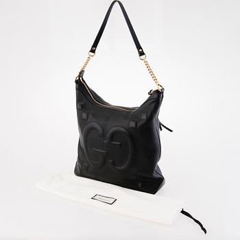 GUCCI Apollo Embossed GG Black Leather Shoulder Bag.
