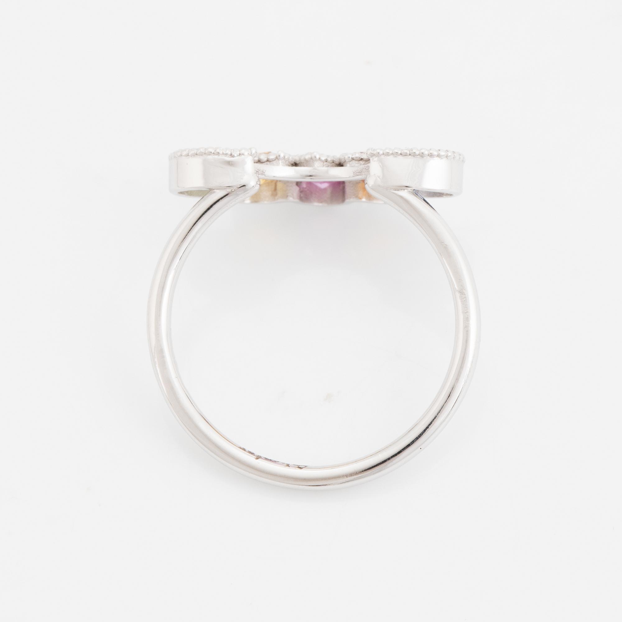 Pear shaped multi coloured sapphire ring.