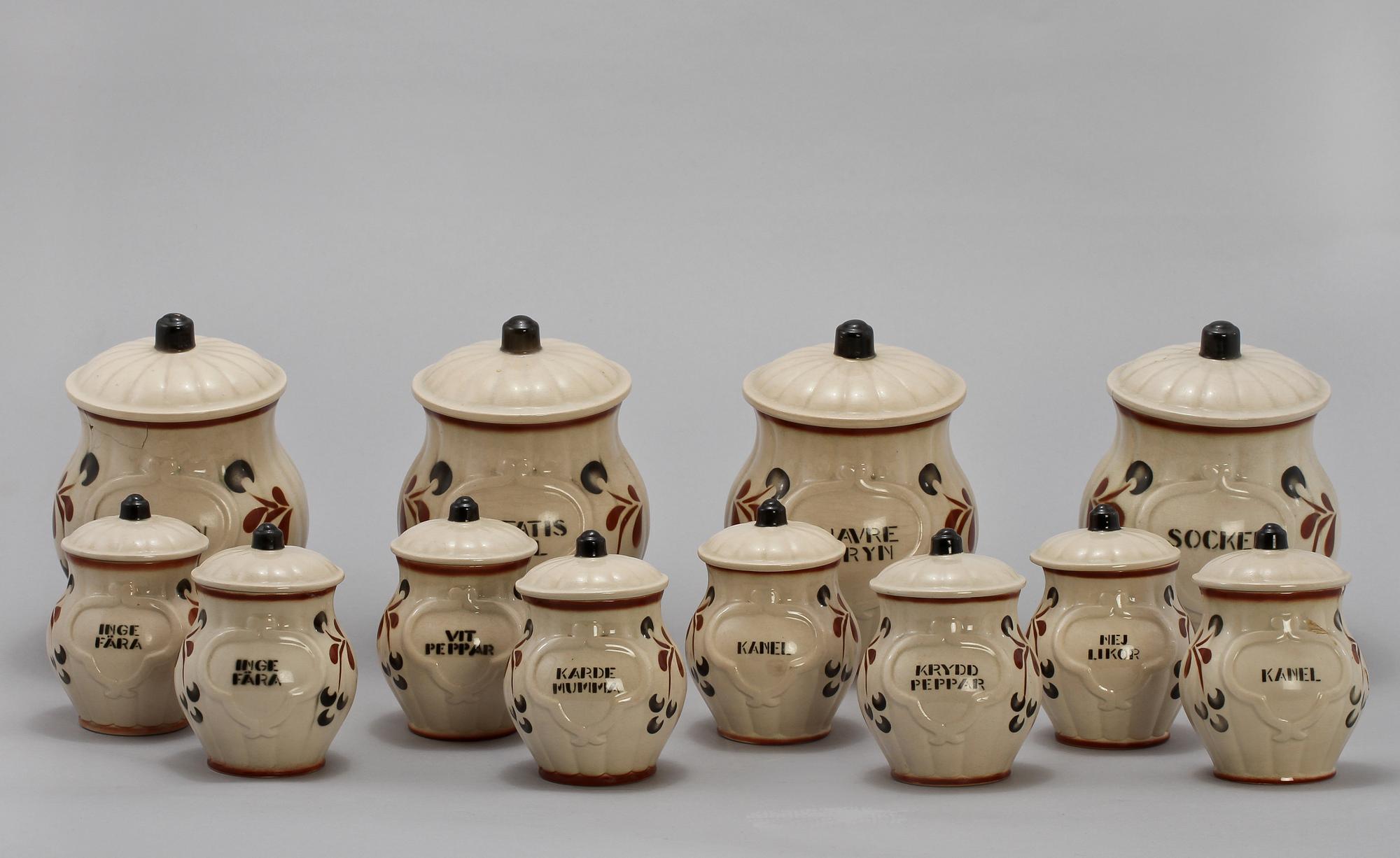 KRYDDBURKAR, 9 st, flintgods, Gustavsberg, 1900-talets andra hälft.