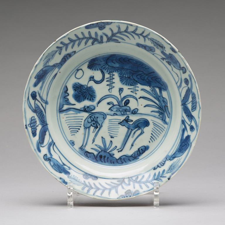 Three odd blue and white dishes Ming dynasty, Wanli (1572-1620).
