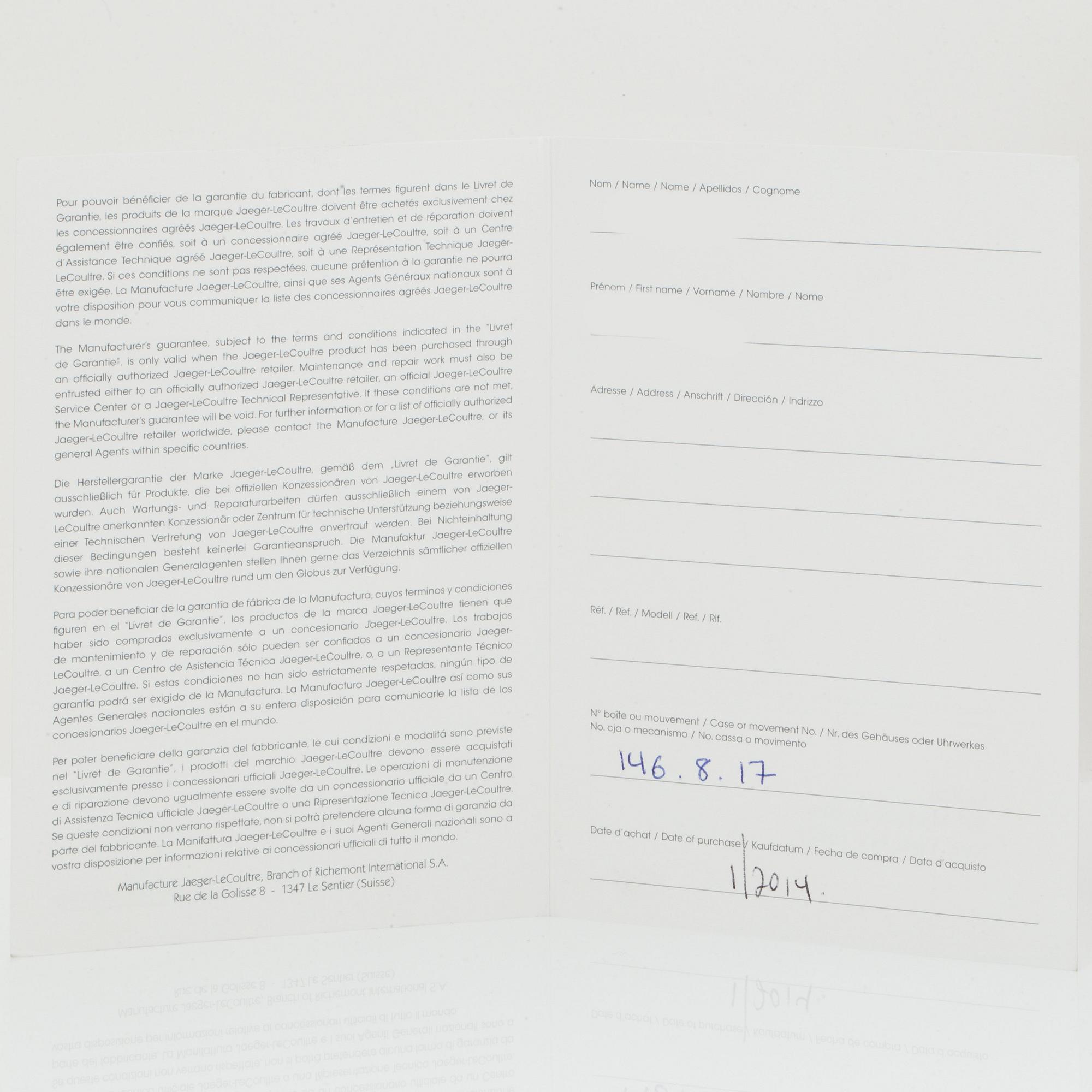 JAEGER-LeCOULTRE, Master Eight Days.