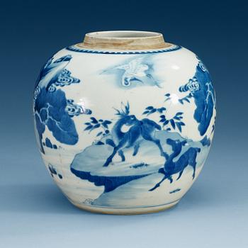 1690. A blue and white jar, Qing dynasty, Kangxi (1662-1722).