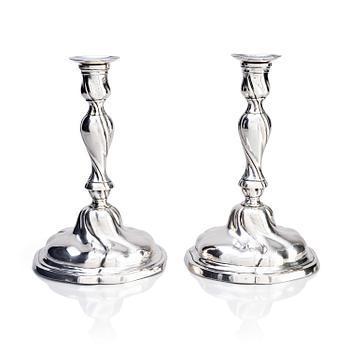 297. A pair of German 18th century silver candlesticks, possibly mark of Friedrich Wilhelm Krause, Berlin 1788-1802.