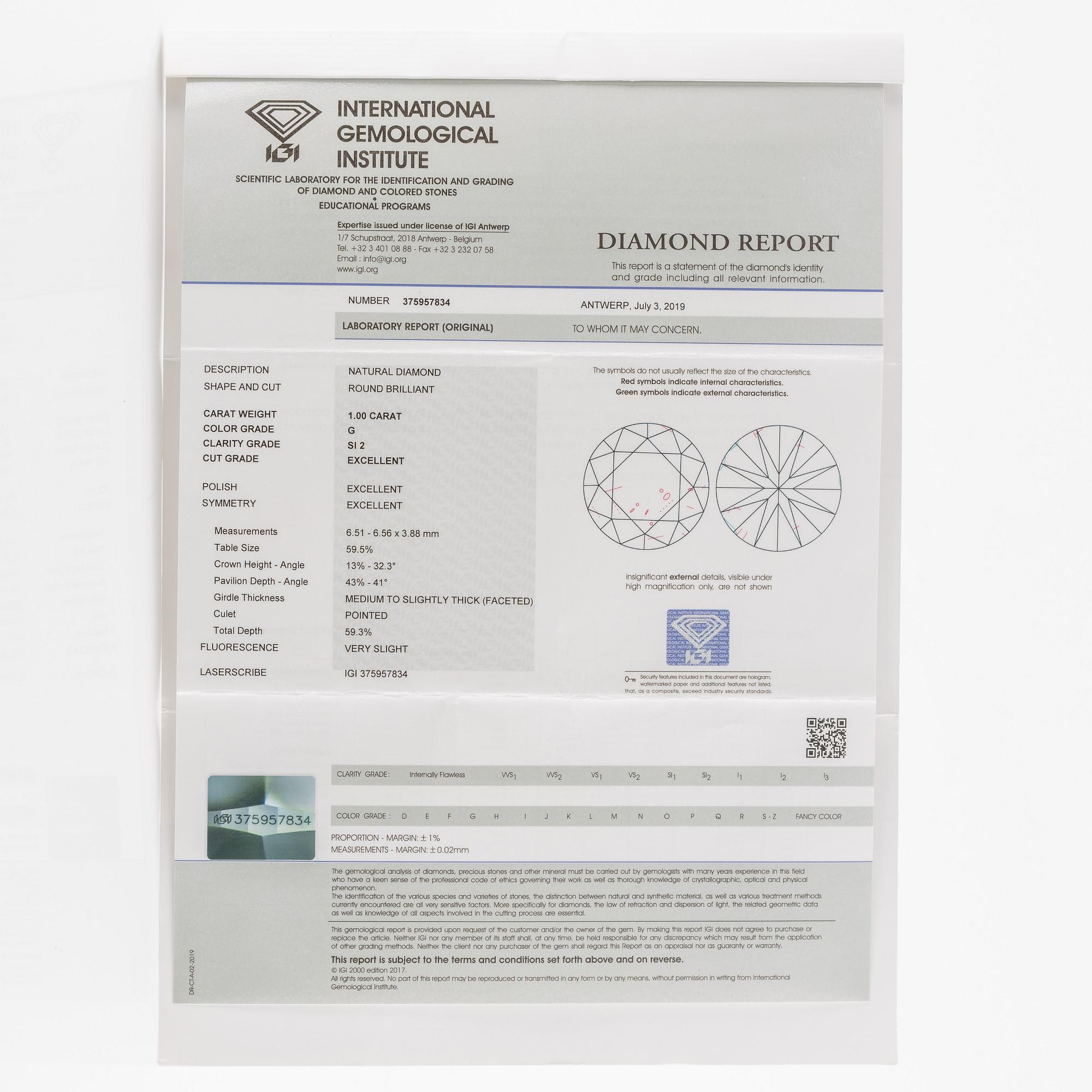 Collier 18K guld med två briljantslipade diamanter, medföljande report IGI.