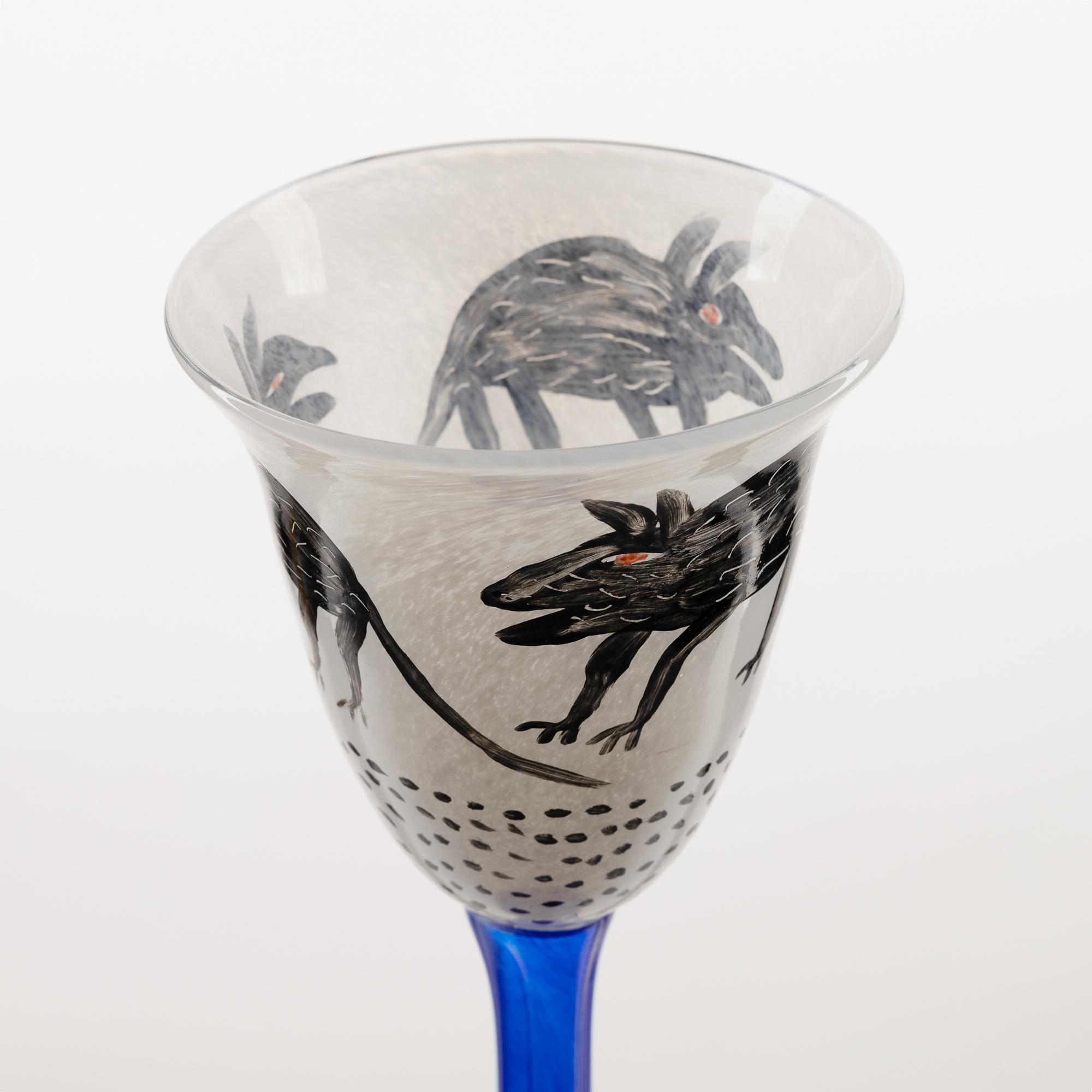 Ulrica Hydman Vallien, pokalglas, 2 st, unika, Kosta Boda, signerad.