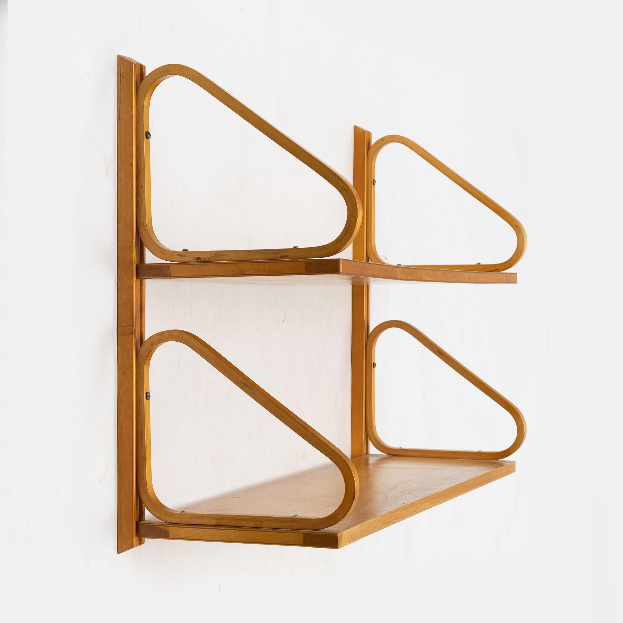 Alvar Aalto, a model 112B-2 birch wall shelf, Svenska Artek, Aalto Design, Hedemora, 1945-56.