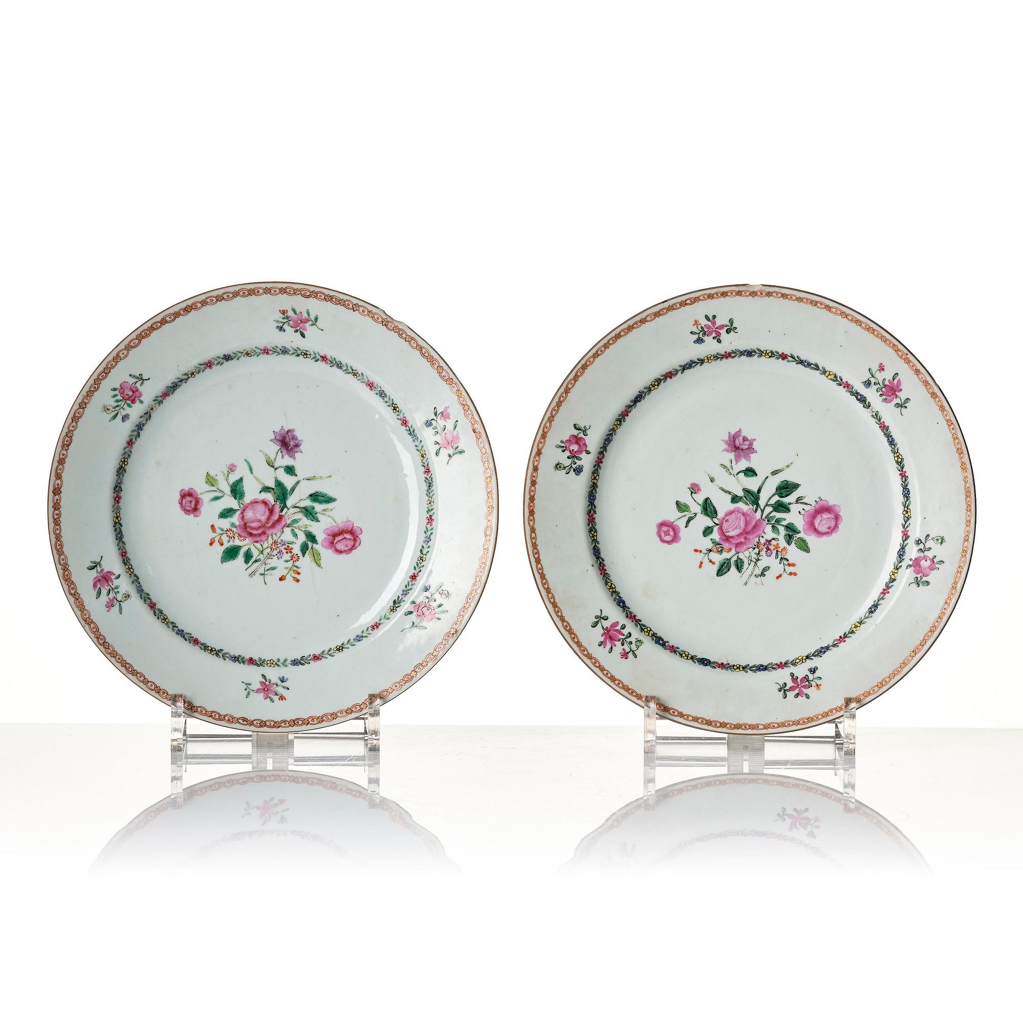 A set of six famille rose diner plates, Qing dynasty, Qianlong (1736-95).
