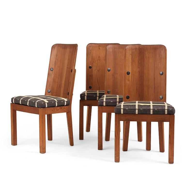 Axel Einar Hjorth, a set of 4 stained pine "Lovö" chairs, Nordiska Kompaniet, Sweden 1930s.