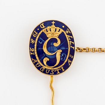 Revolutionary jewel, King Gustav III, cravat pin, gold and enamel,