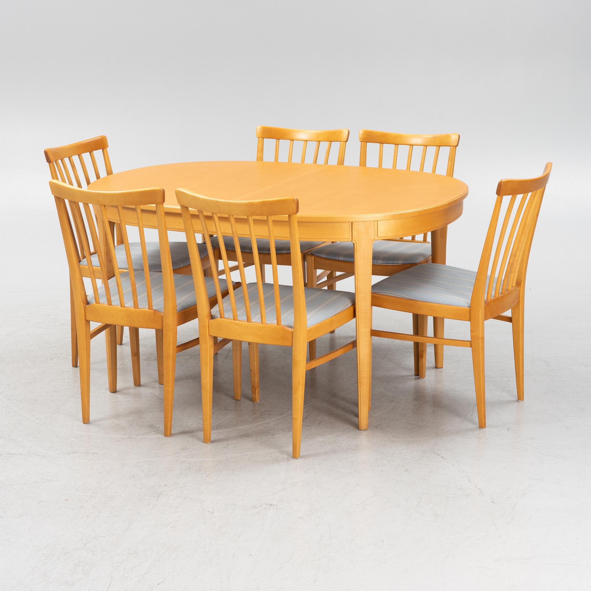 Carl Malmsten, matbord och stolar,  6 st, "Herrgården", "Åfors Möbelfabrik, 1900-talets andra hälft.