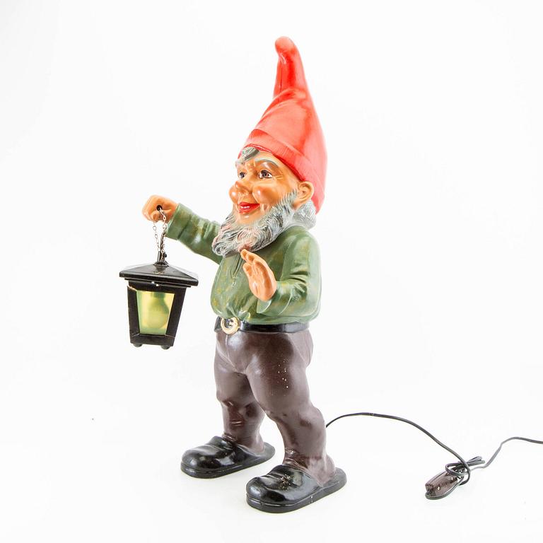 Gnome with lantern Heissner Germany second half of the 20th century painted terracotta.