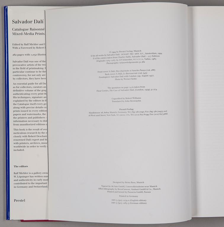 BÖCKER, 2 st, Salvador Dali, Catalogue Raisonne of Etchings and Mixed-Media prints och Catalogue Raisonne of Prints II.
