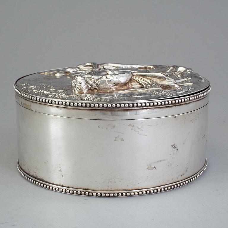 A Swedish 17th century silver plaquette, unmarked, on box marked Gustaf Henrik Sidwall, Norrkoping 1793.