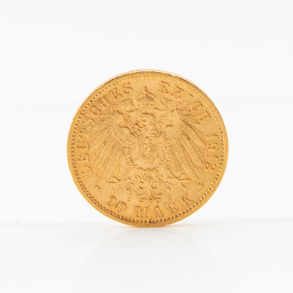 Guldmynt 20 mark 1913 Tyska riket (Baden) storhertig Friedrich II.
