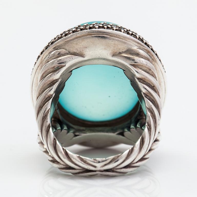 David Yurman, ring, silver, diamanter ca 0.54 ct totalt och kalcedon.