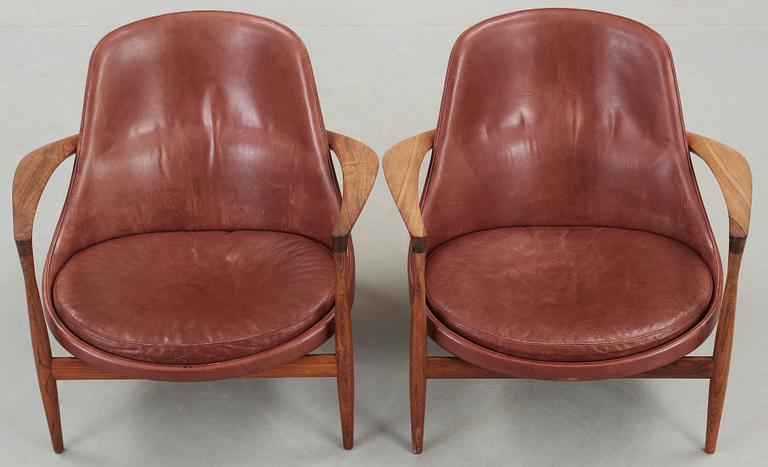 A pair of Ib Kofod Larsen 'Elisabeth' easy chairs, Christensen & Larsen, 1950's-60's.