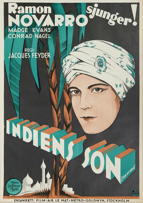 FILMAFFISCH, litografiskt tryck, "Indiens son", Åberg, 1931.