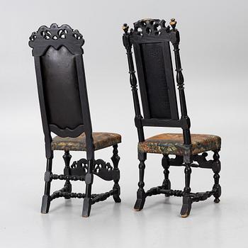 Two chairs, Caroline Baroque, 18th century.
