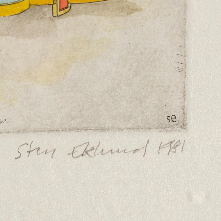 STEN EKLUND, kolorerad etsning, 1981, signerad 10/30.
