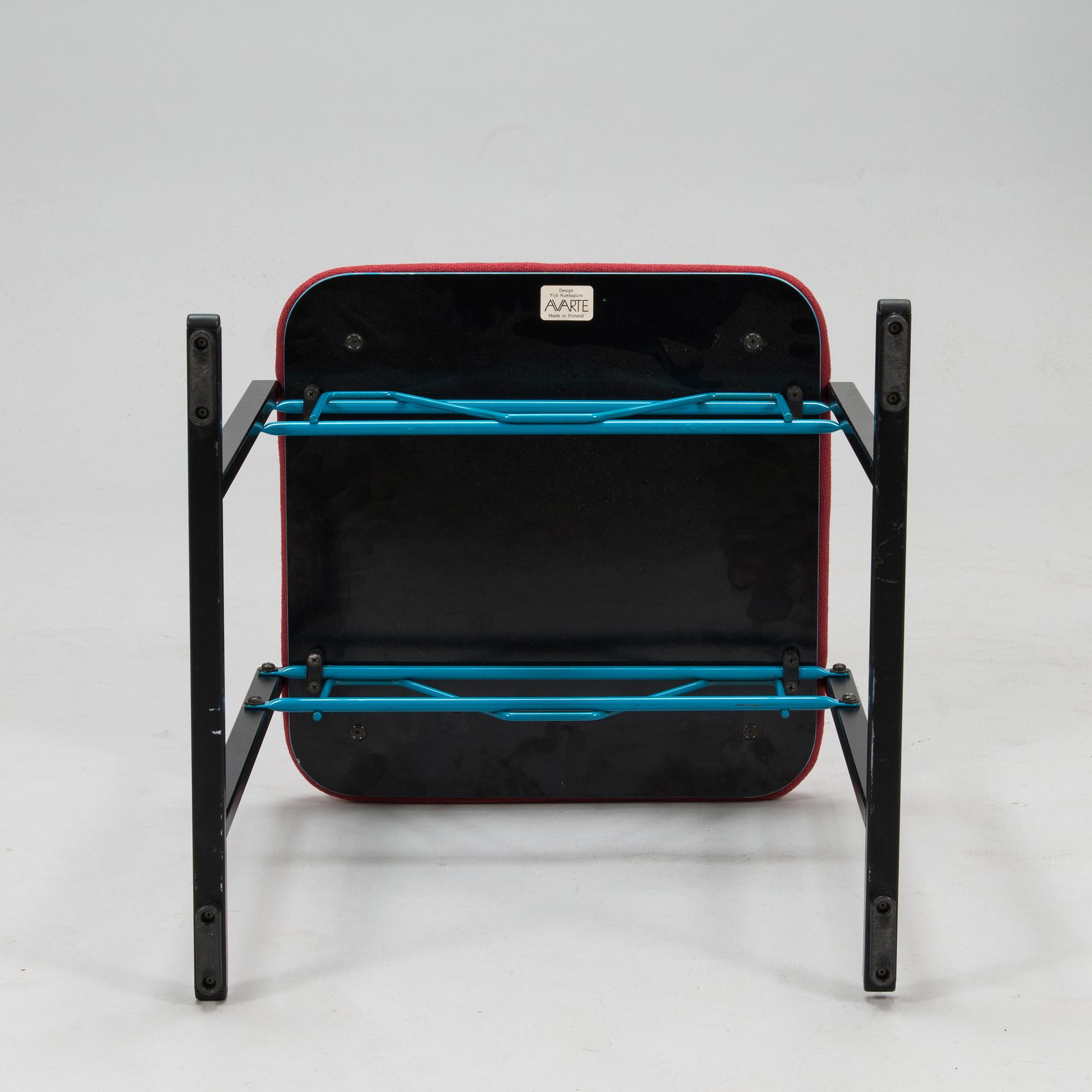A pair of 1980s A500-series Armchairs and an ottoman by Yrjö Kukkapuro, Avarte, Finland.