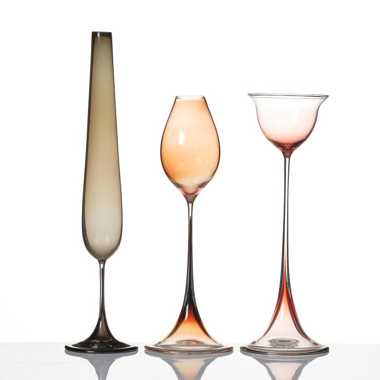 Nils Landberg, a set of three 'Tulip' glass cups, Orrefors, Sweden.