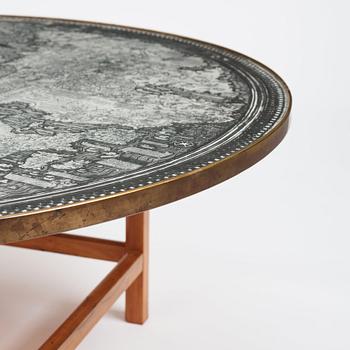 Josef Frank, a mahogany base table, map on the top, Svenskt Tenn, Sweden, model U601 (the top) & U491, 1960s-70s.