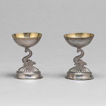A pair of Swedish 19th centrum parcel-gillt salts, mark of Johan Malmstedt, Goteborg 1823.
