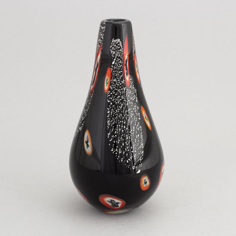 A black pear-shaped glass vase, possibly designed by Alfredo Barbini, Murano, Italy.